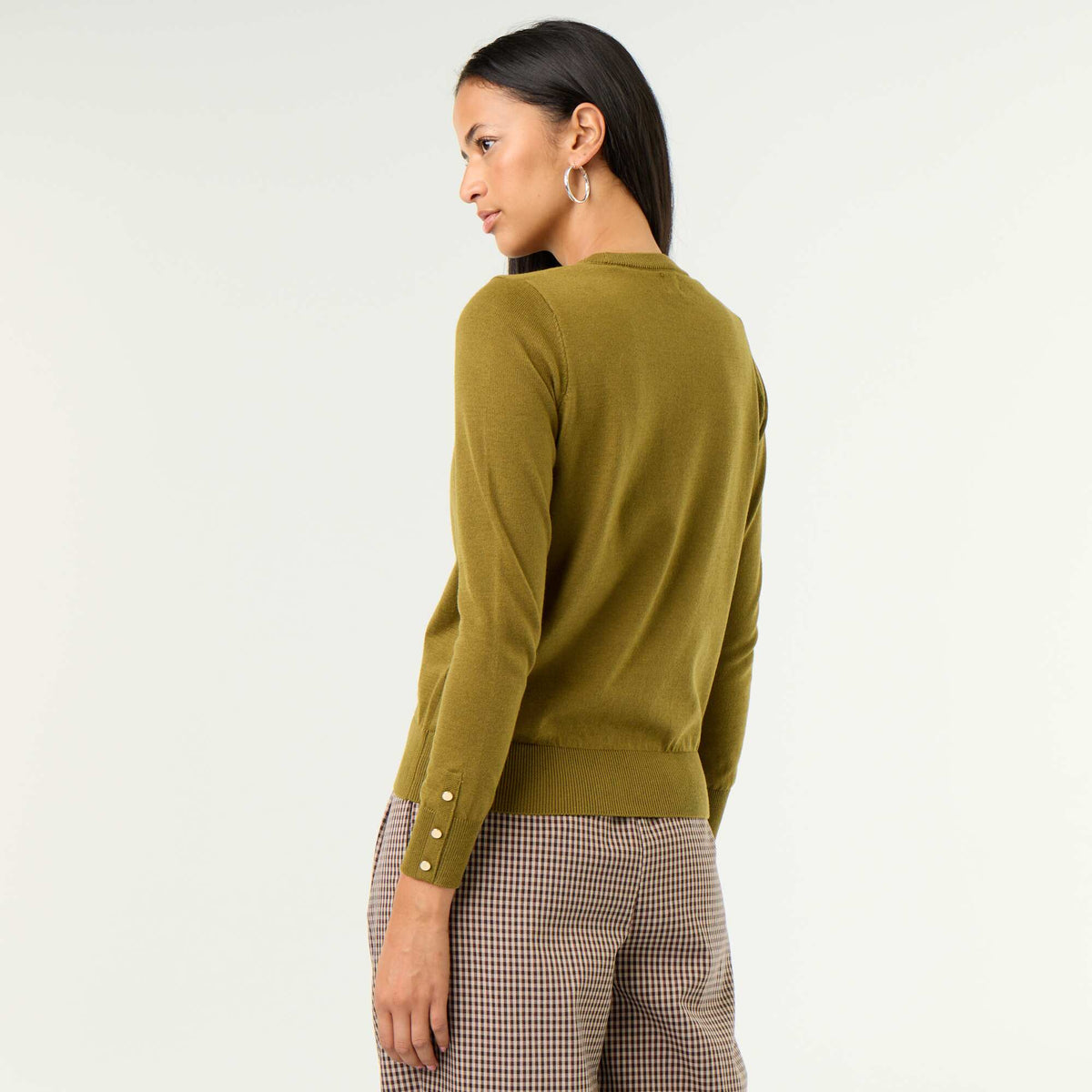 Fine Gauge Knit Round Neck Sweater GREEN