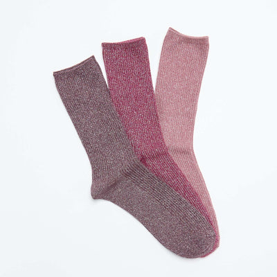 Pack of 3 pairs of glitter mid-calf socks PINK