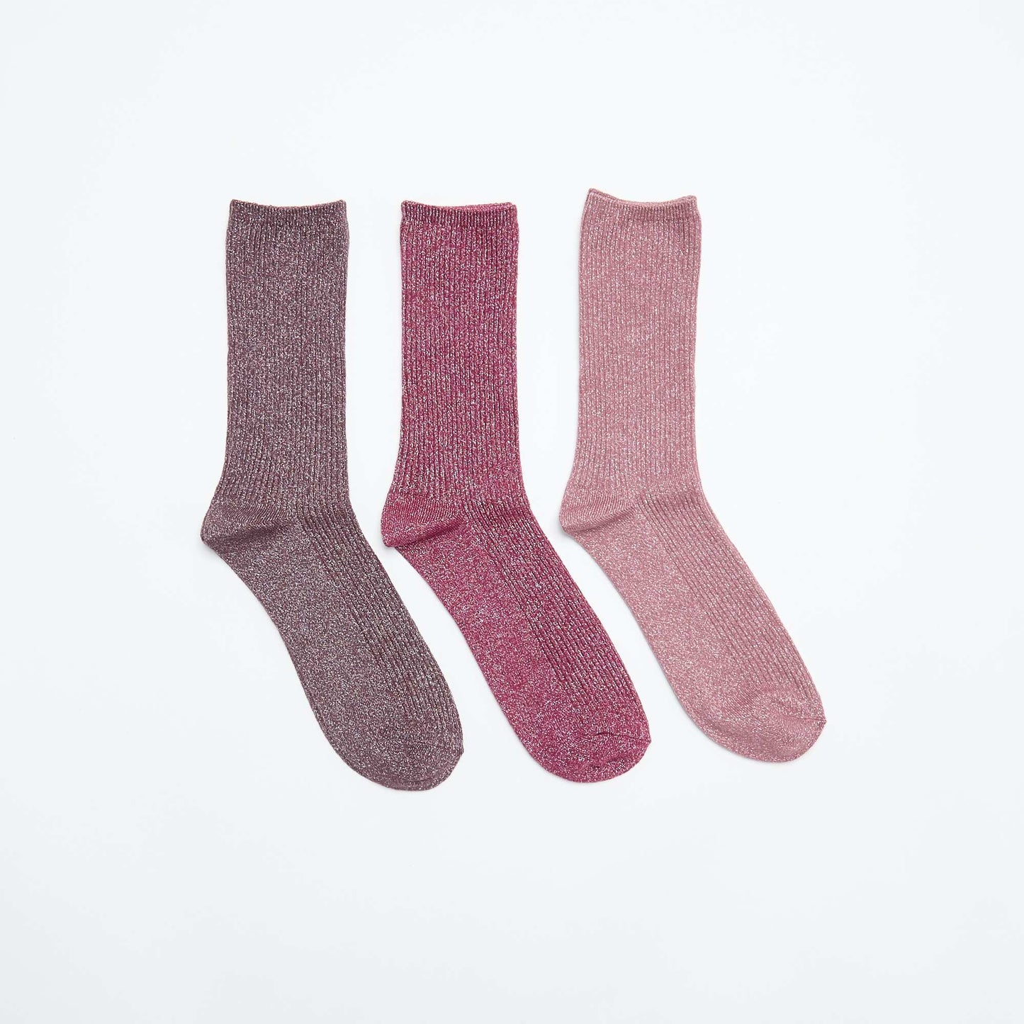 Pack of 3 pairs of glitter mid-calf socks PINK