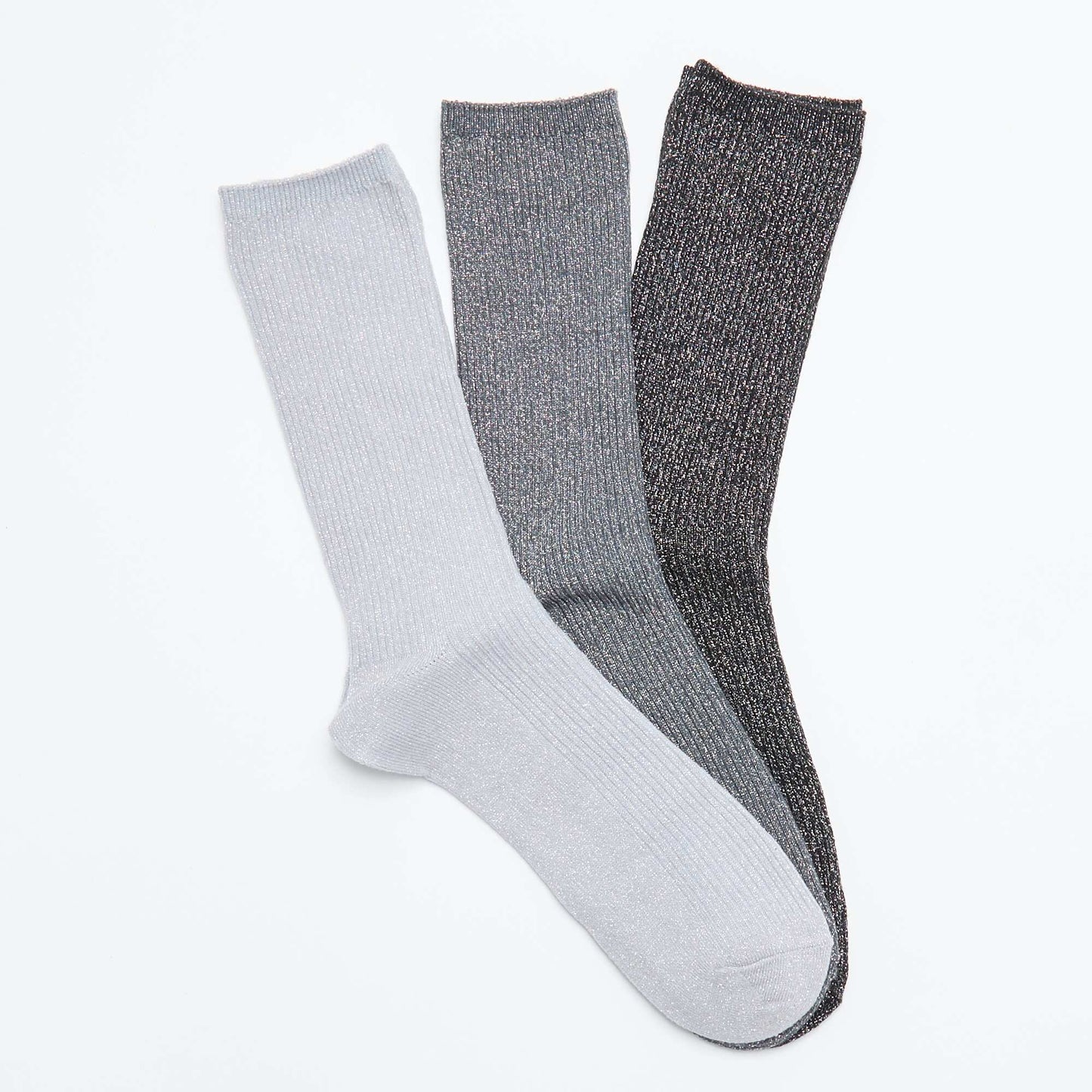 Pack of 3 pairs of glitter mid-calf socks BLACK