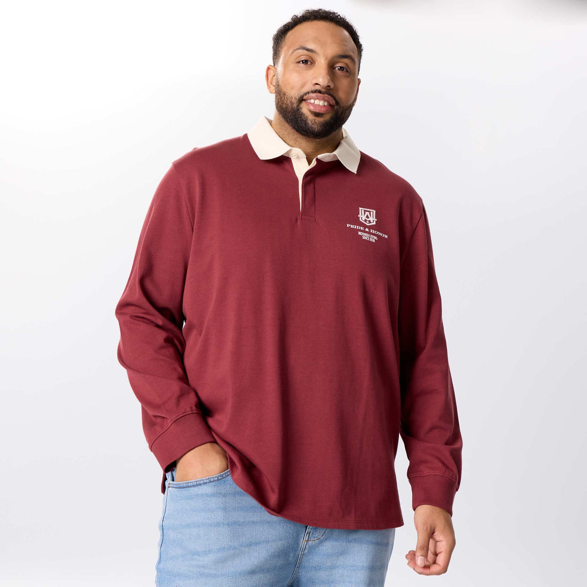 Long-sleeved rugby-style polo shirt BLUE