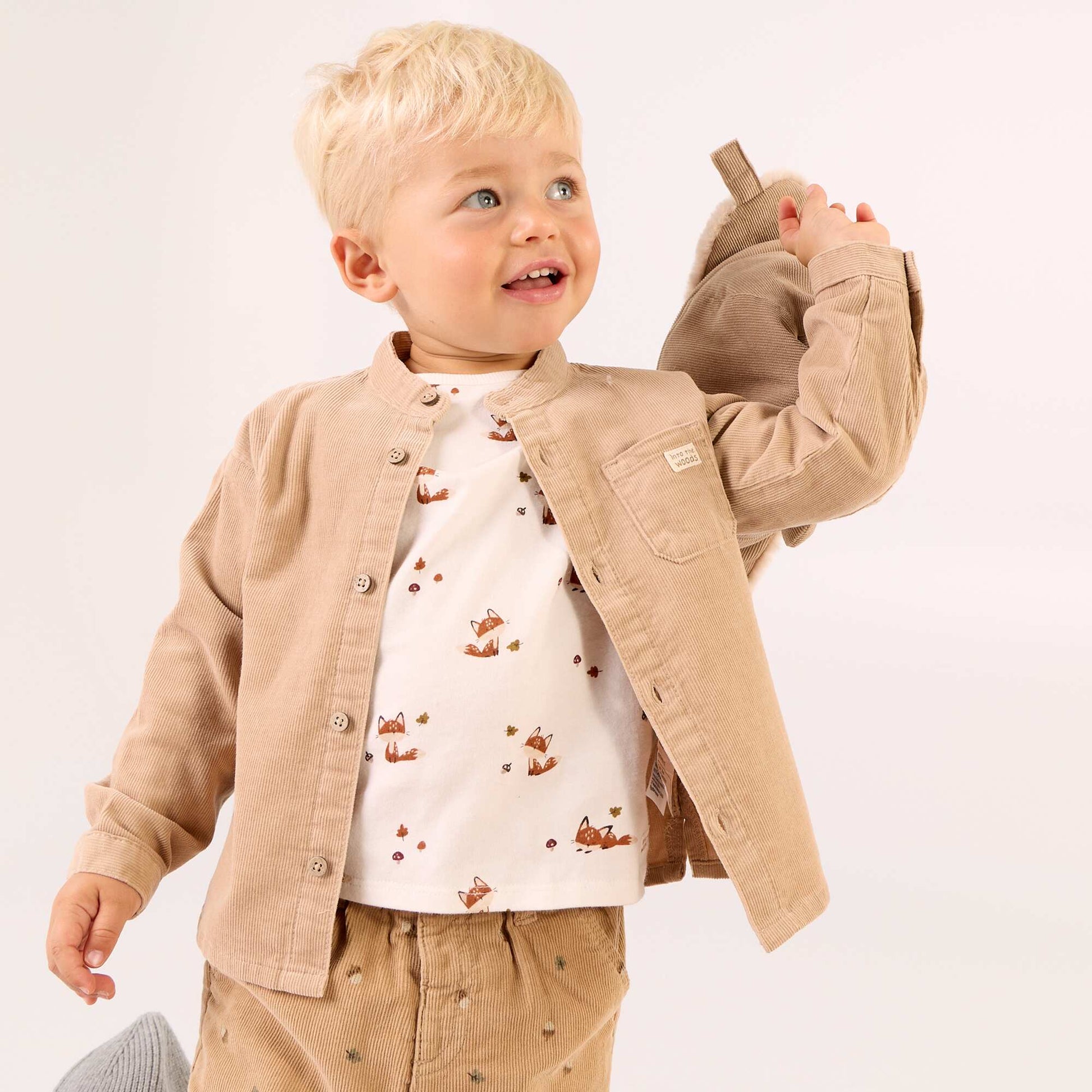 Long-sleeved corduroy shirt BEIGE