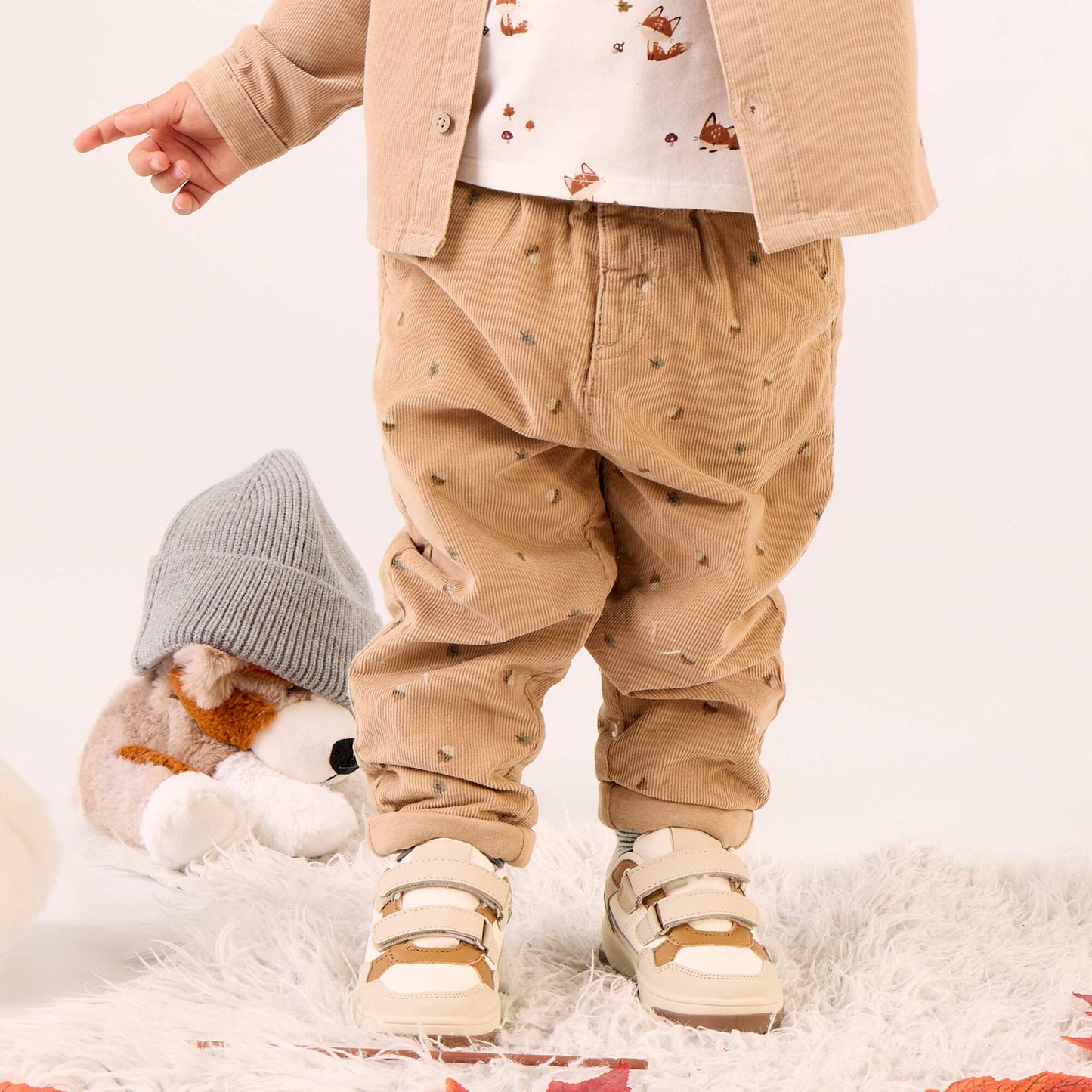 Printed Corduroy Pants BEIGE