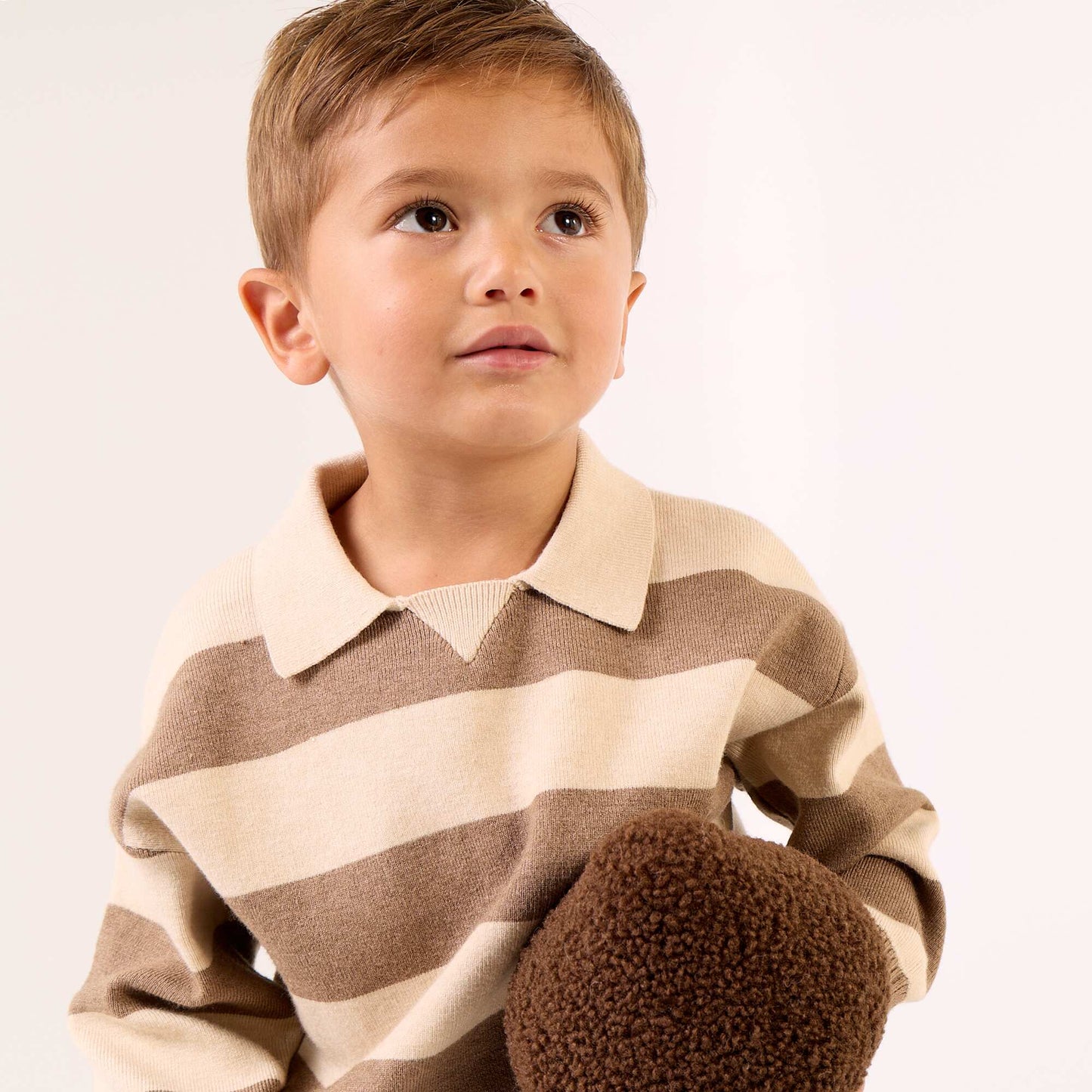 Striped long-sleeve polo sweater BEIGE