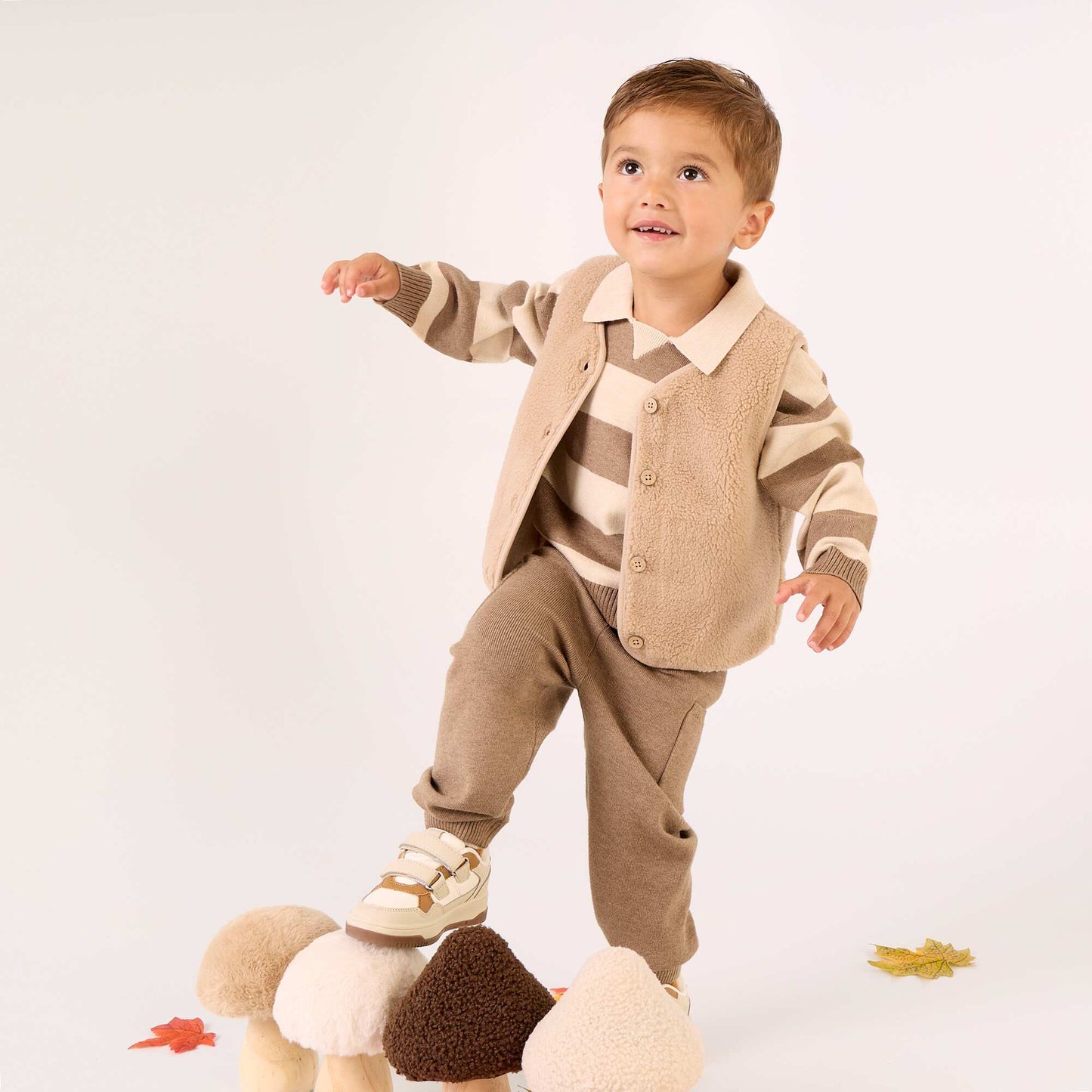 Striped long-sleeve polo sweater BEIGE
