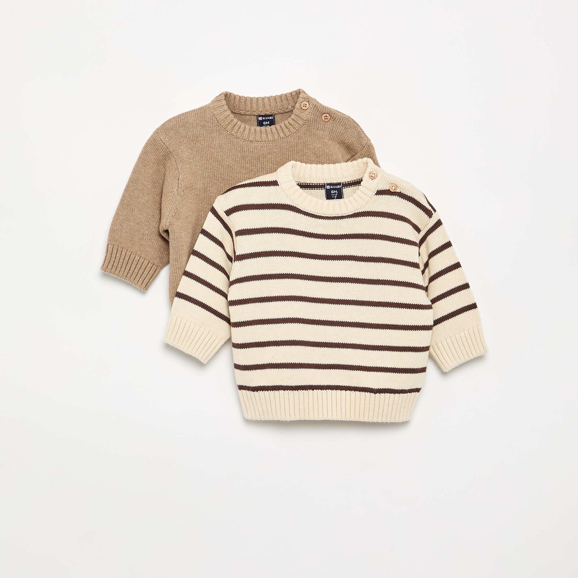 Set of 2 sweaters - 1 striped + 1 plain BROWN