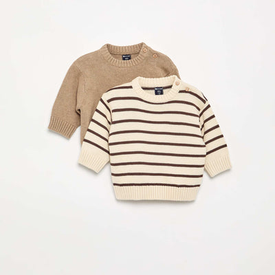 Set of 2 sweaters - 1 striped + 1 plain BROWN