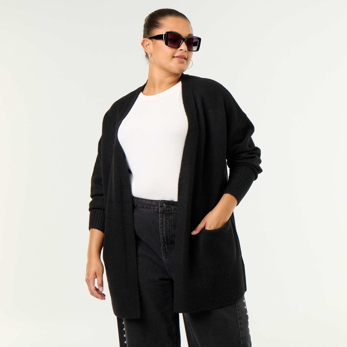 Long Open Cardigan BLACK