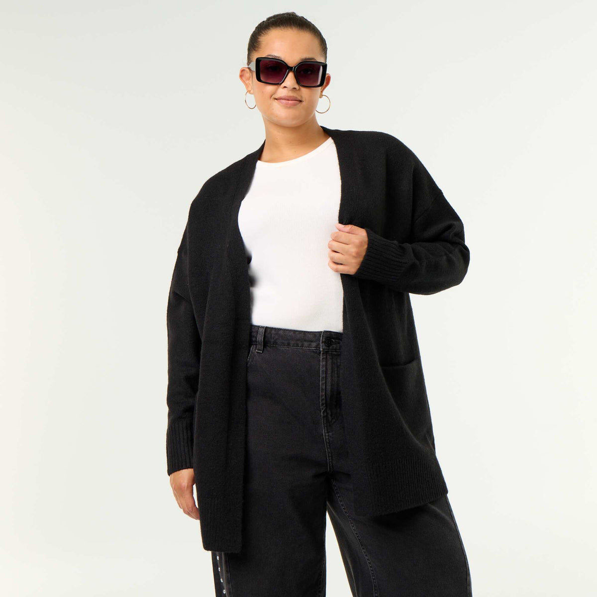 Long Open Cardigan BLACK