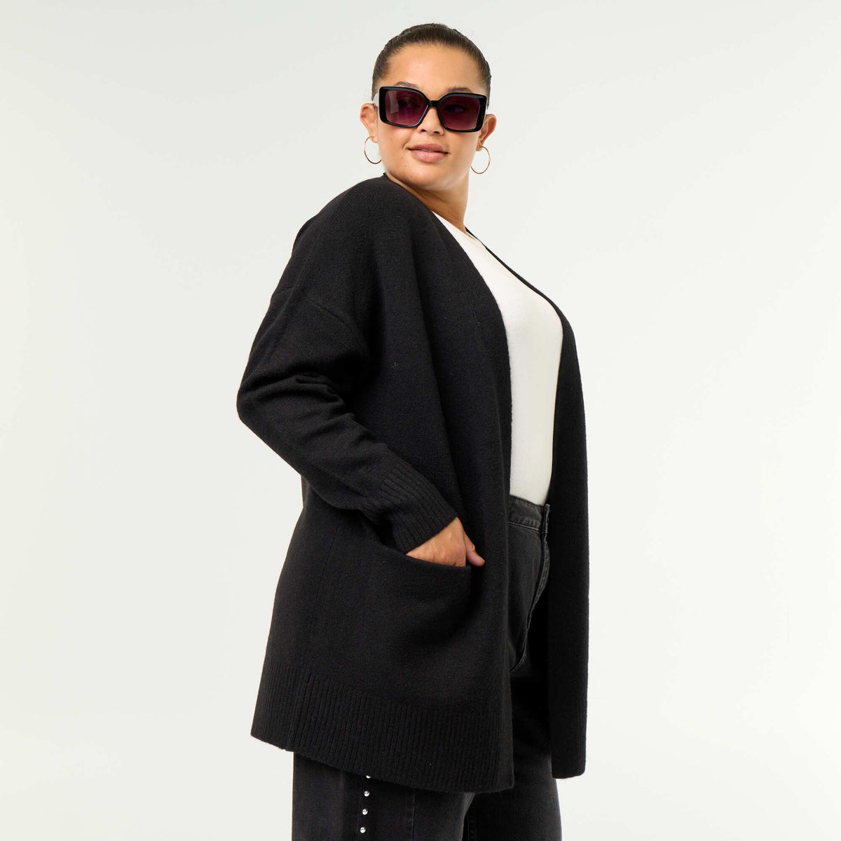 Long Open Cardigan BLACK