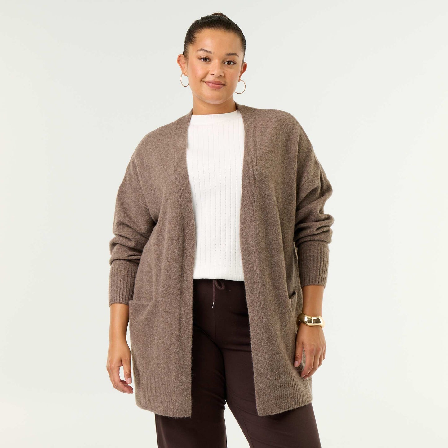 Long Open Cardigan BROWN