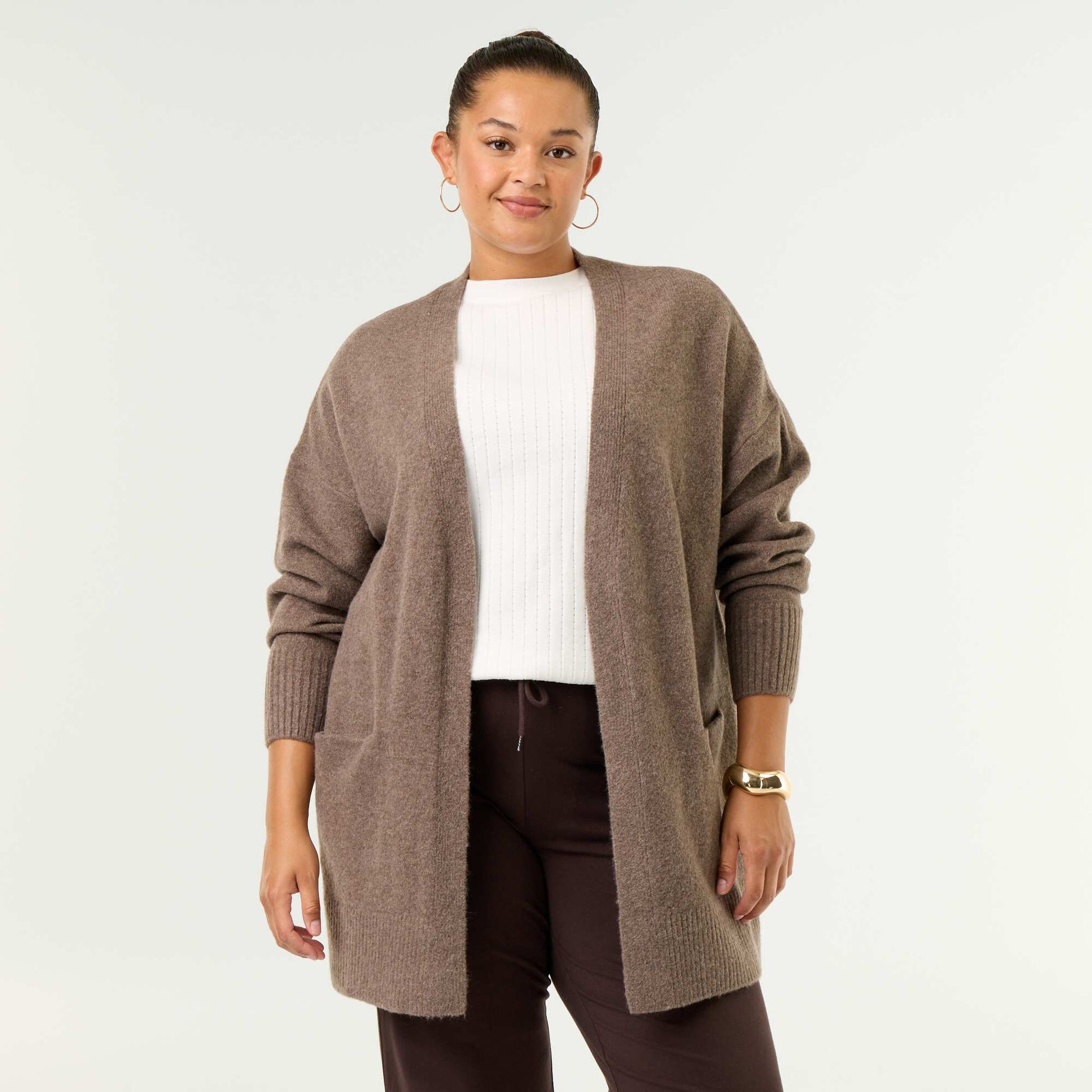 Long Open Cardigan BROWN