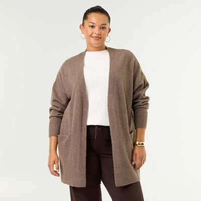 Long Open Cardigan BROWN