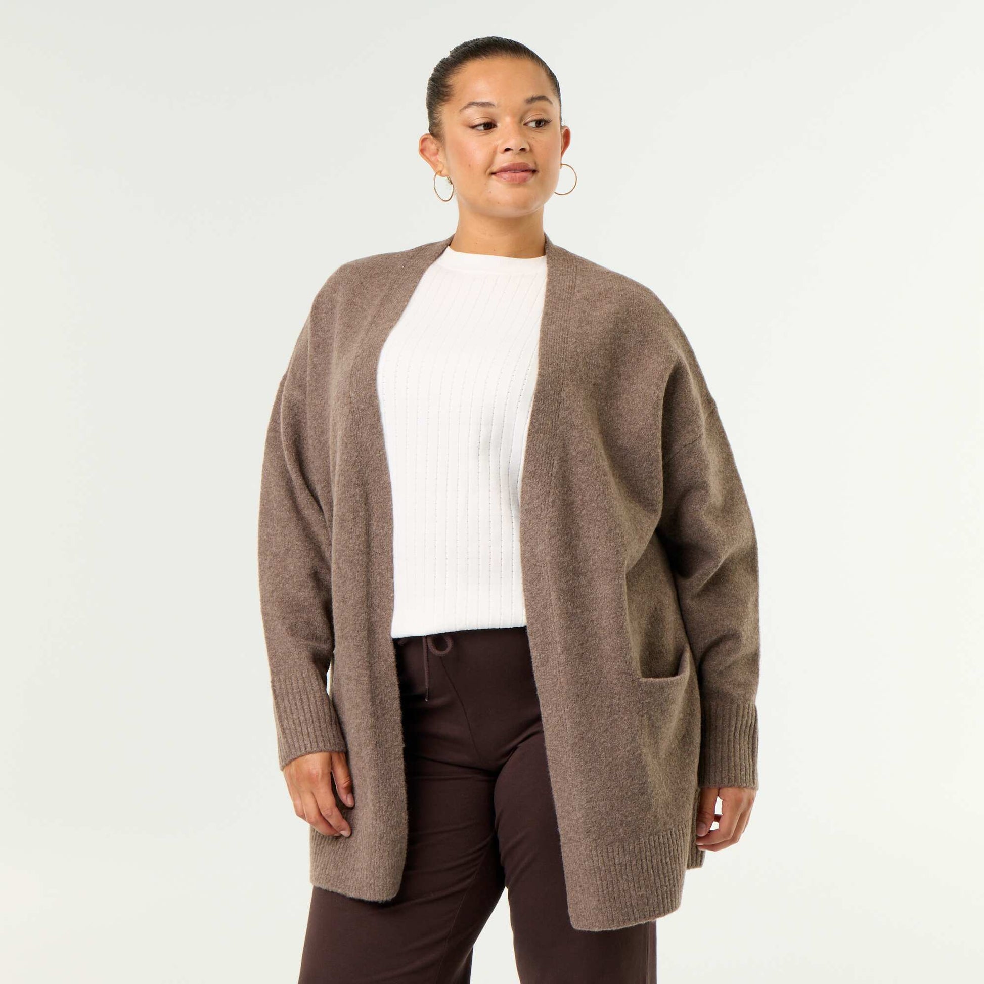 Long Open Cardigan BROWN
