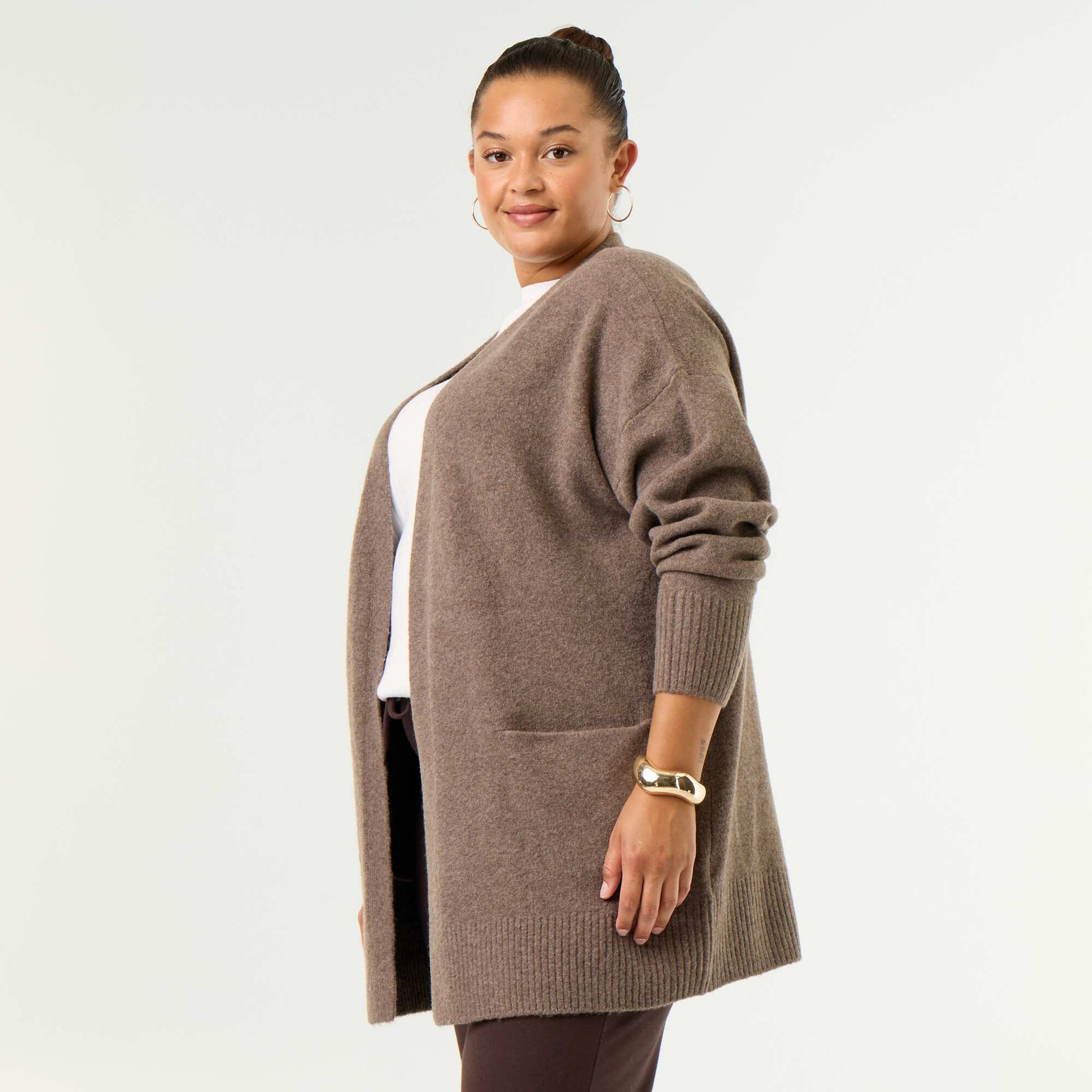 Long Open Cardigan BROWN