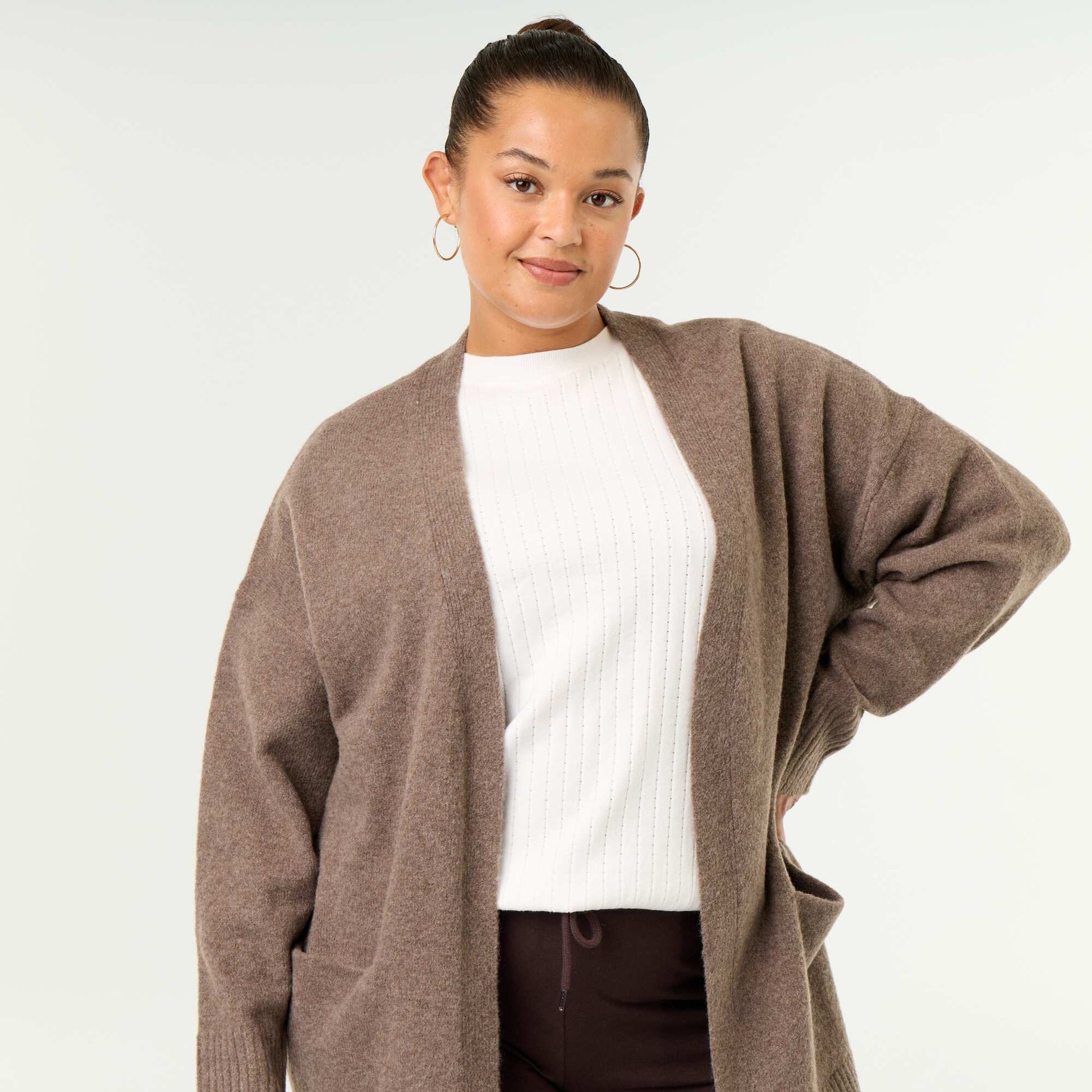 Long Open Cardigan BROWN