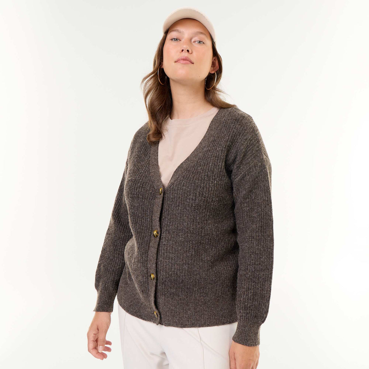 V-neck cardigan BROWN