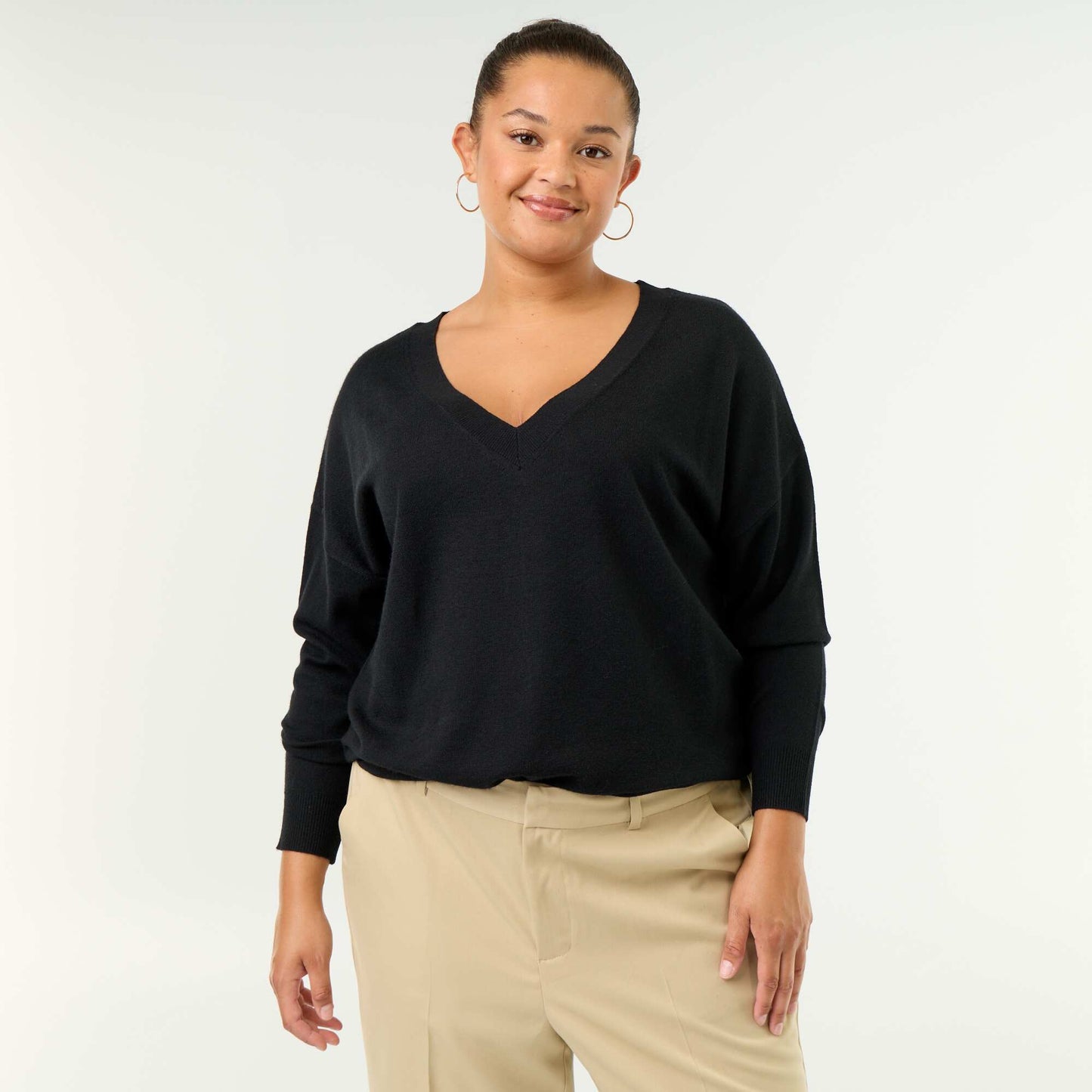 Fine knit V-neck jumper BLACK