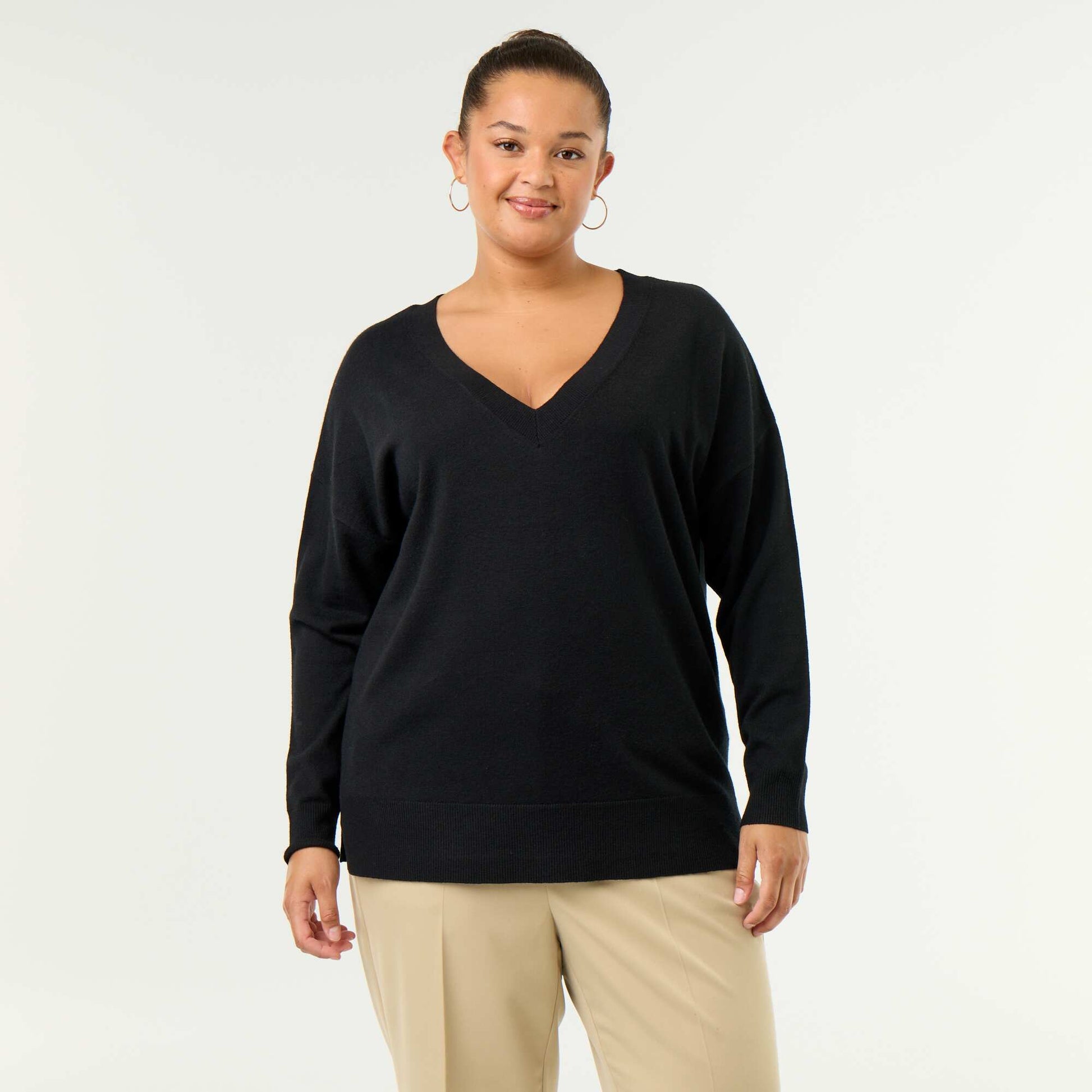 Fine knit V-neck jumper BLACK