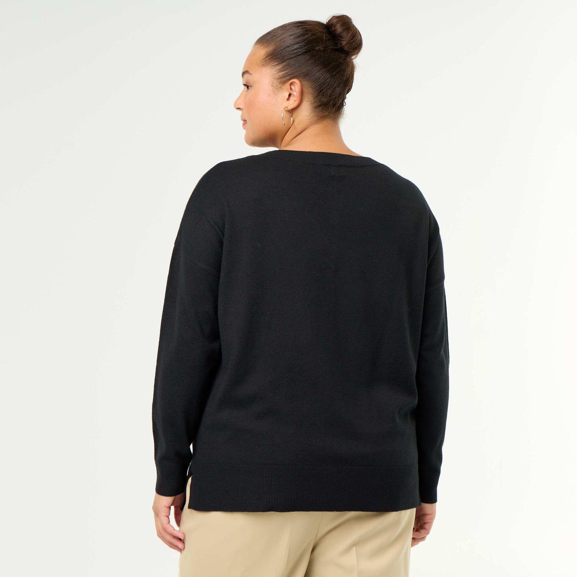 Fine knit V-neck jumper BLACK