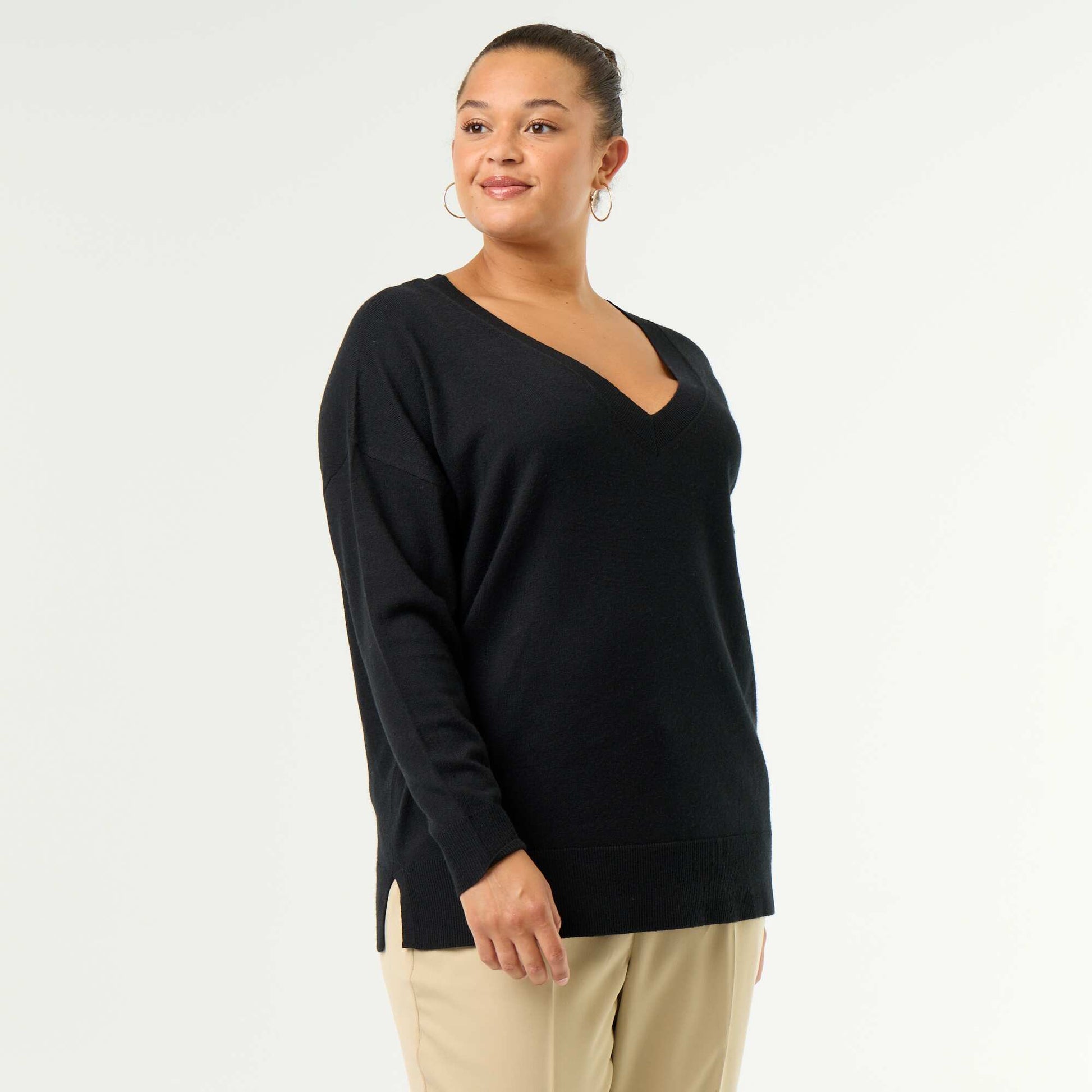 Fine knit V-neck jumper BLACK