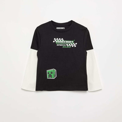 Minecraft T-shirt with prints and contrasting sleeves BLACK