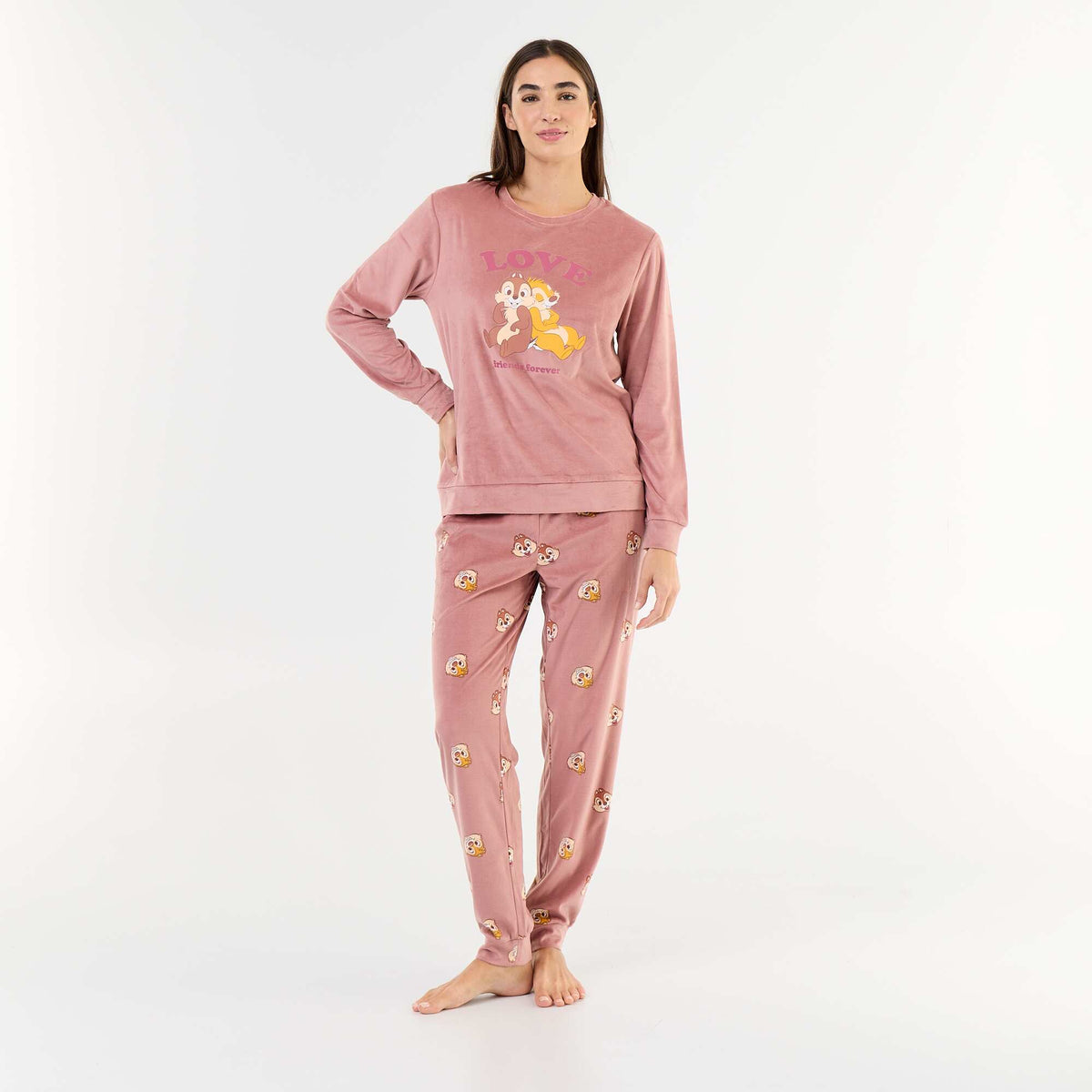 Long 'Disney' Print Pyjamas - 2-Piece Set PINK
