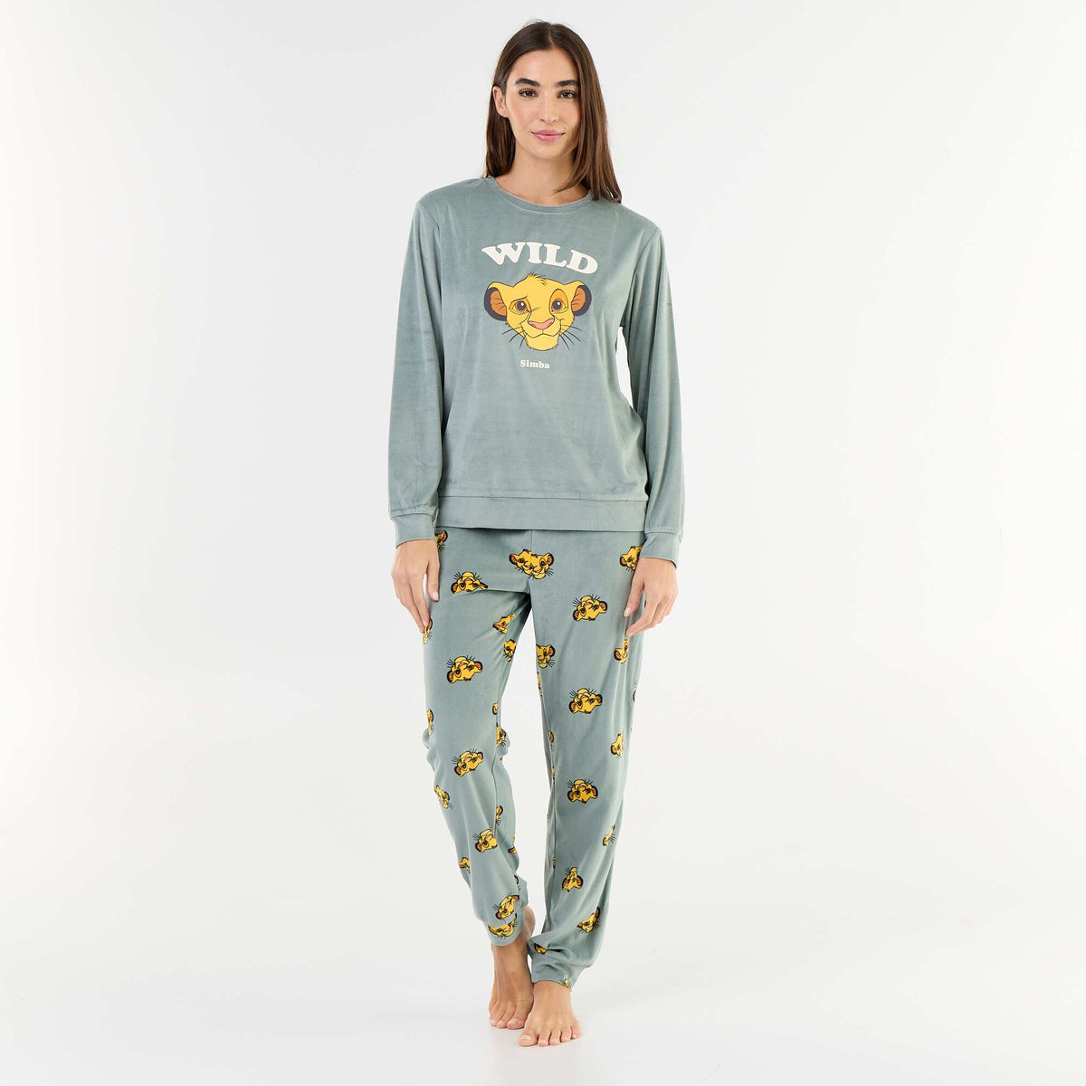 Long 'Disney' Print Pyjamas - 2-Piece Set GREEN