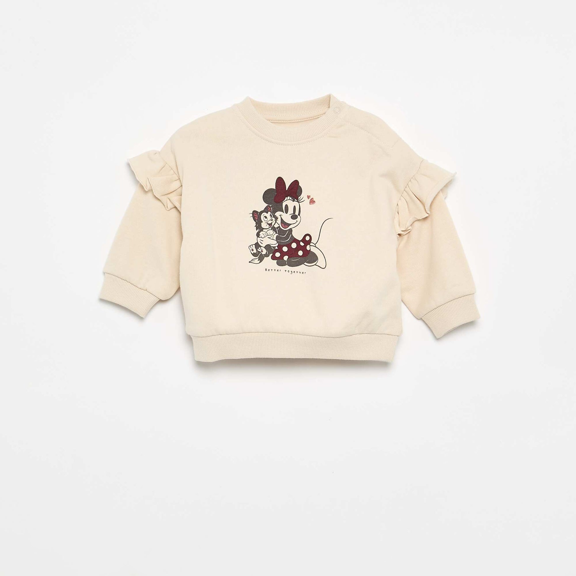 Long-sleeved sweatshirt with shoulder ruffles BEIGE