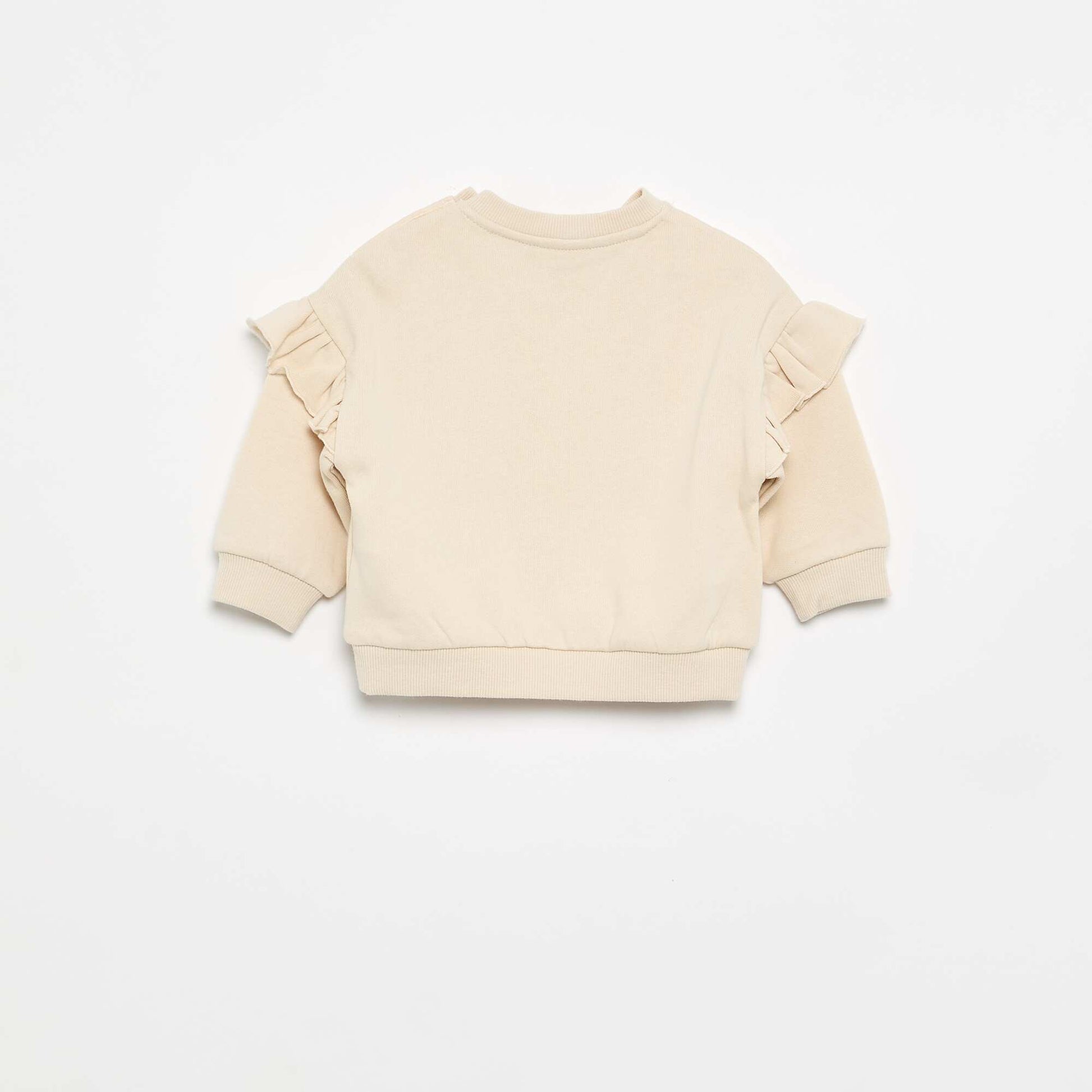 Long-sleeved sweatshirt with shoulder ruffles BEIGE