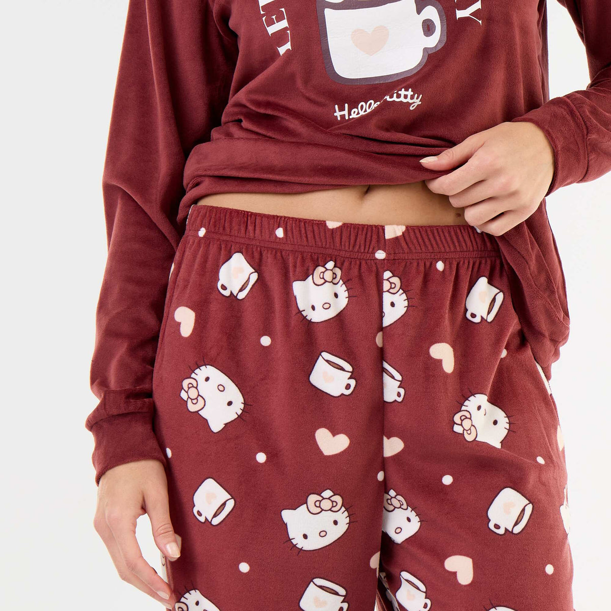 'Hello Kitty' Long Pajama Set - 2 Pieces BURGUNDY