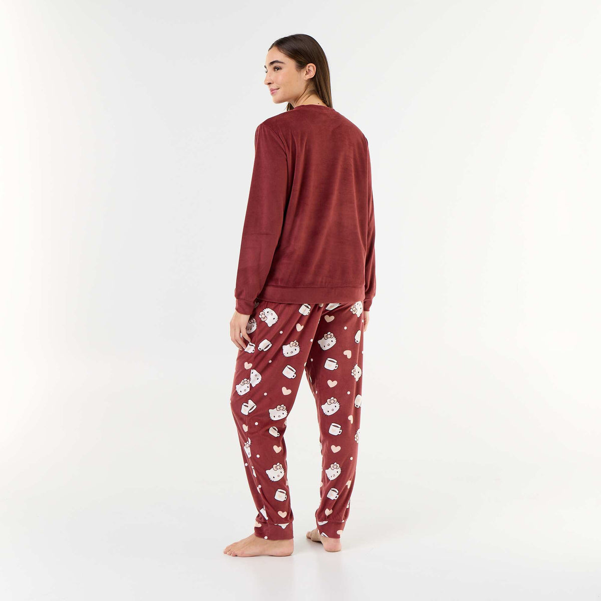 'Hello Kitty' Long Pajama Set - 2 Pieces BURGUNDY