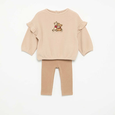 Disney 2-piece set - Ruffled sweatshirt + leggings BEIGE