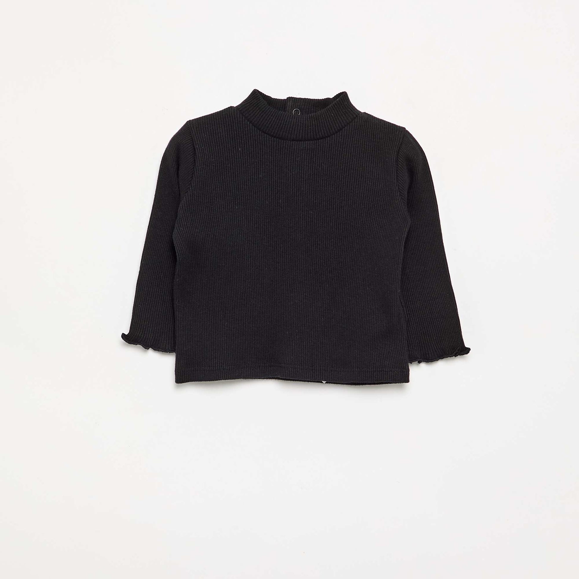 Ribbed knit roll-neck top BLACK