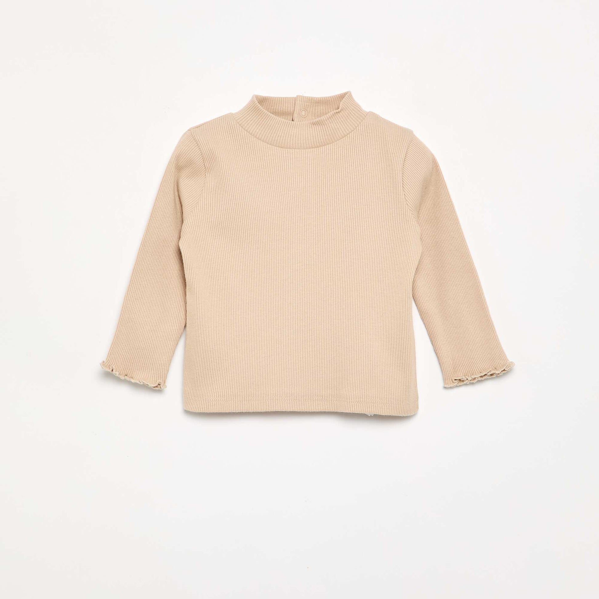 Ribbed knit roll-neck top BEIGE