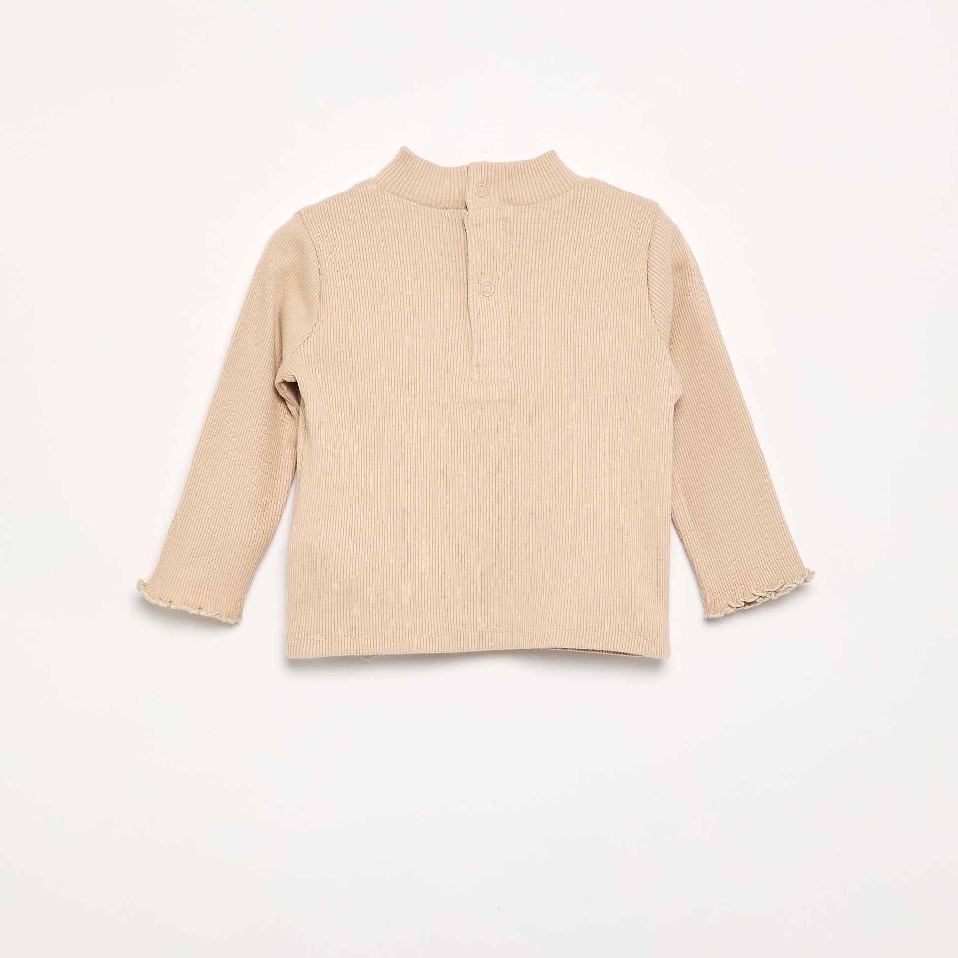 Ribbed knit roll-neck top BEIGE