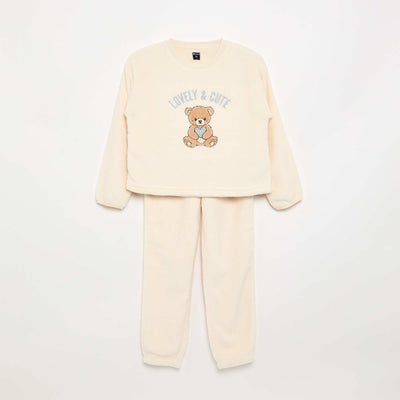 Cozy Coral Fleece Pajama Set - Sweatshirt & Pants PINK