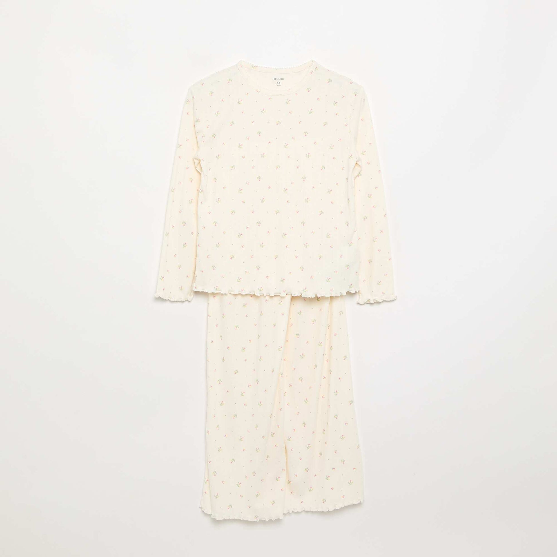2-piece Pointelle Knit Pajamas BEIGE