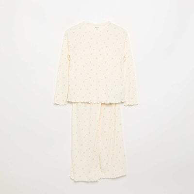 2-piece Pointelle Knit Pajamas BEIGE