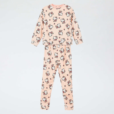 'Hello Kitty' 2-piece Pajamas - Long-sleeved T-shirt + Pants PINK