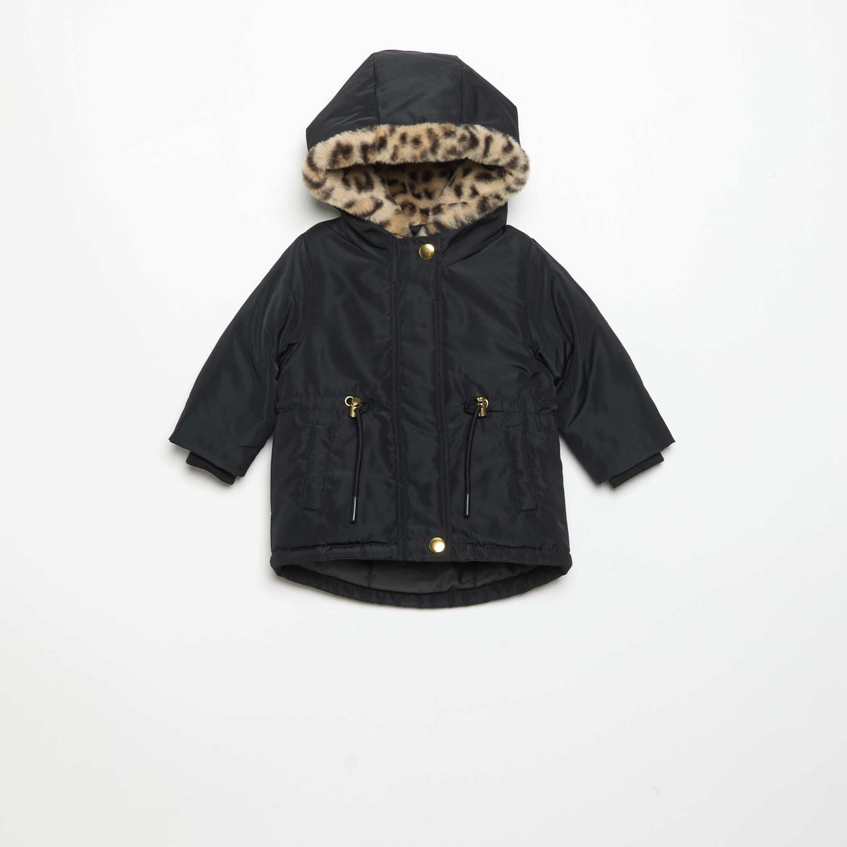 Hooded Parka with Faux Fur Lining BLACK