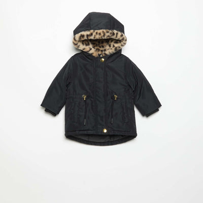 Hooded Parka with Faux Fur Lining BLACK