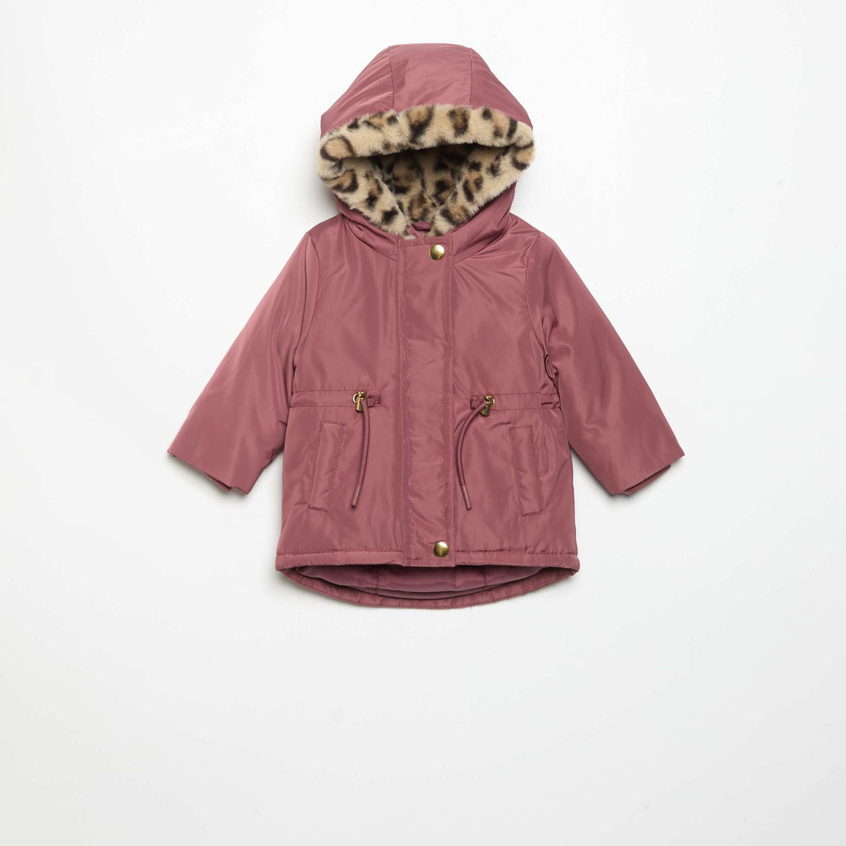 Hooded Parka with Faux Fur Lining PINK
