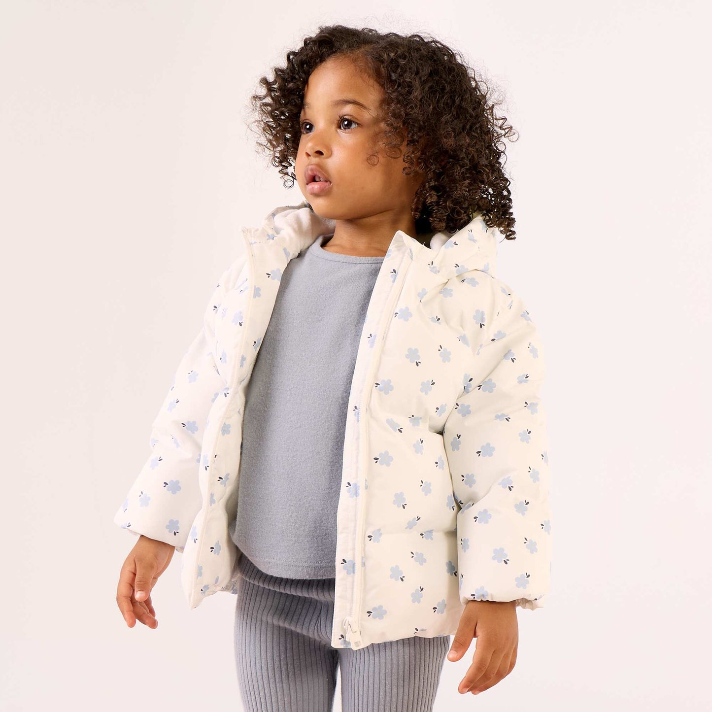 Printed Hooded Padded Puffer Jacket BLUE
