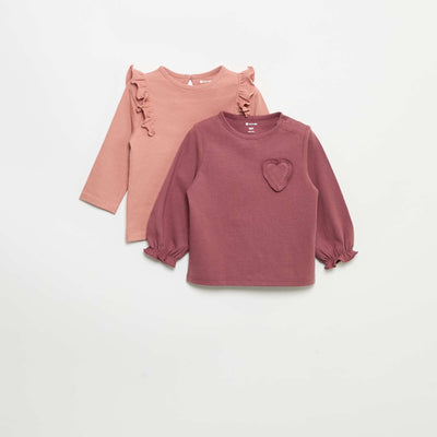 Set of 2 long-sleeved cotton jersey t-shirts PINK
