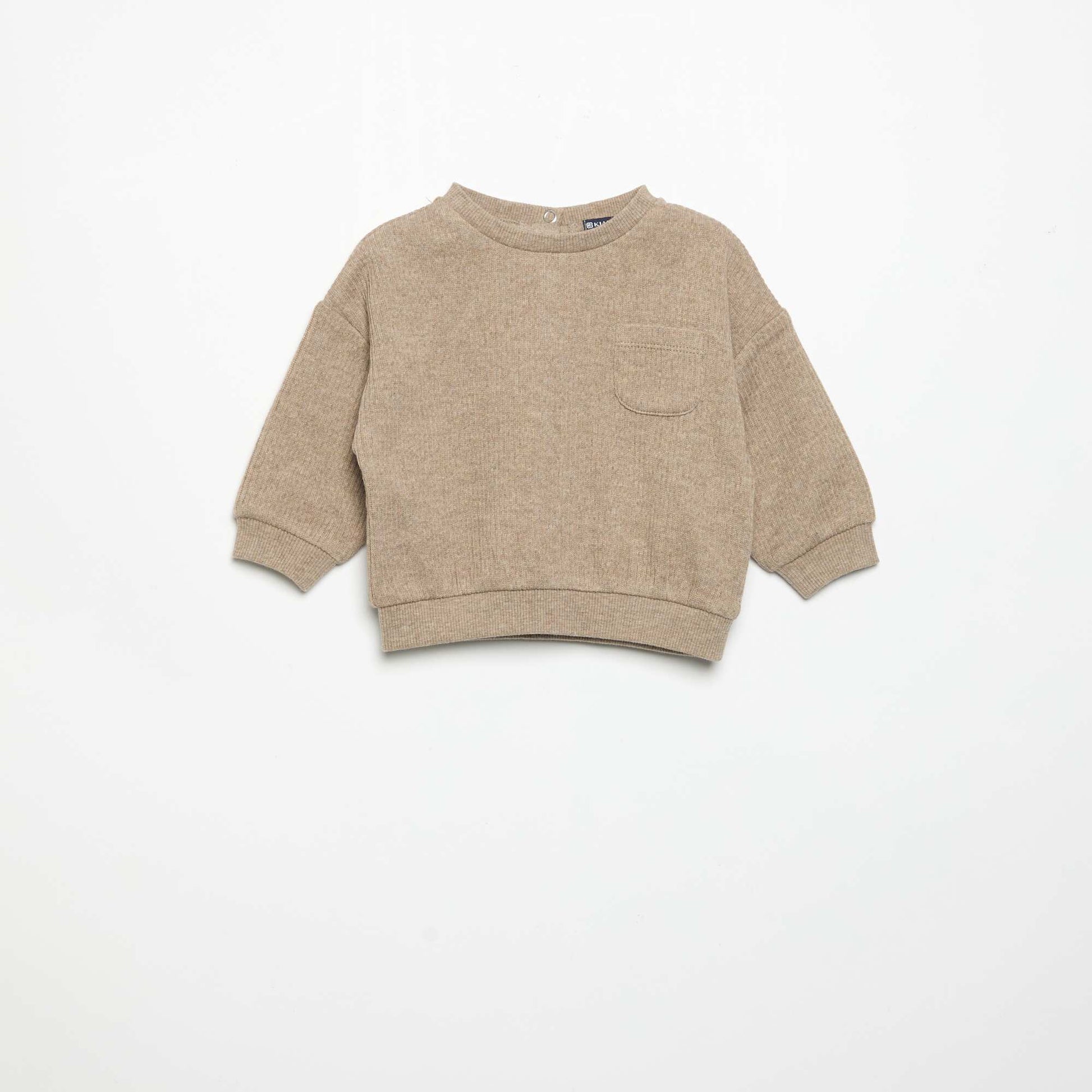 2-Piece Ribbed Knit Set - Sweatshirt and Trousers BEIGE