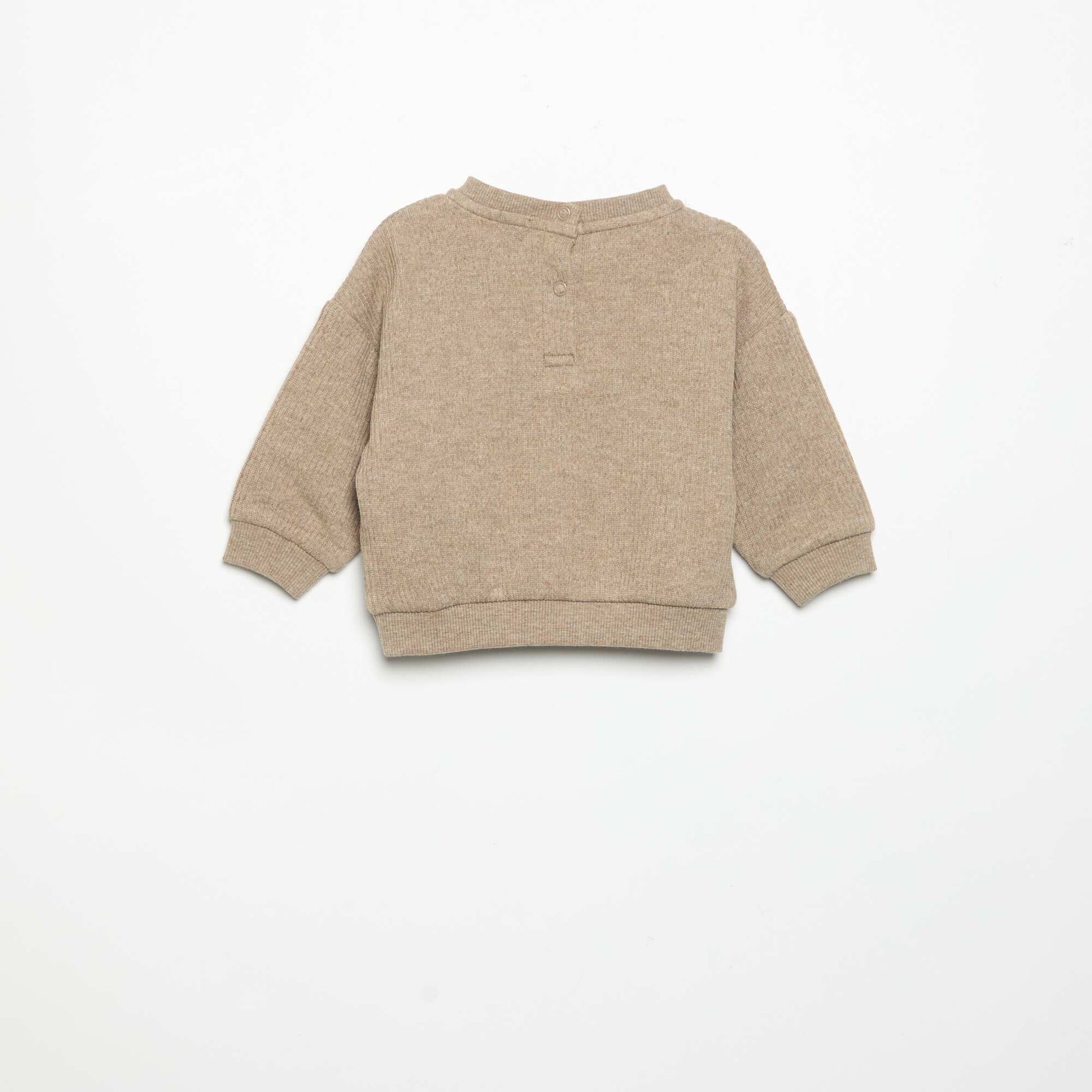 2-Piece Ribbed Knit Set - Sweatshirt and Trousers BEIGE