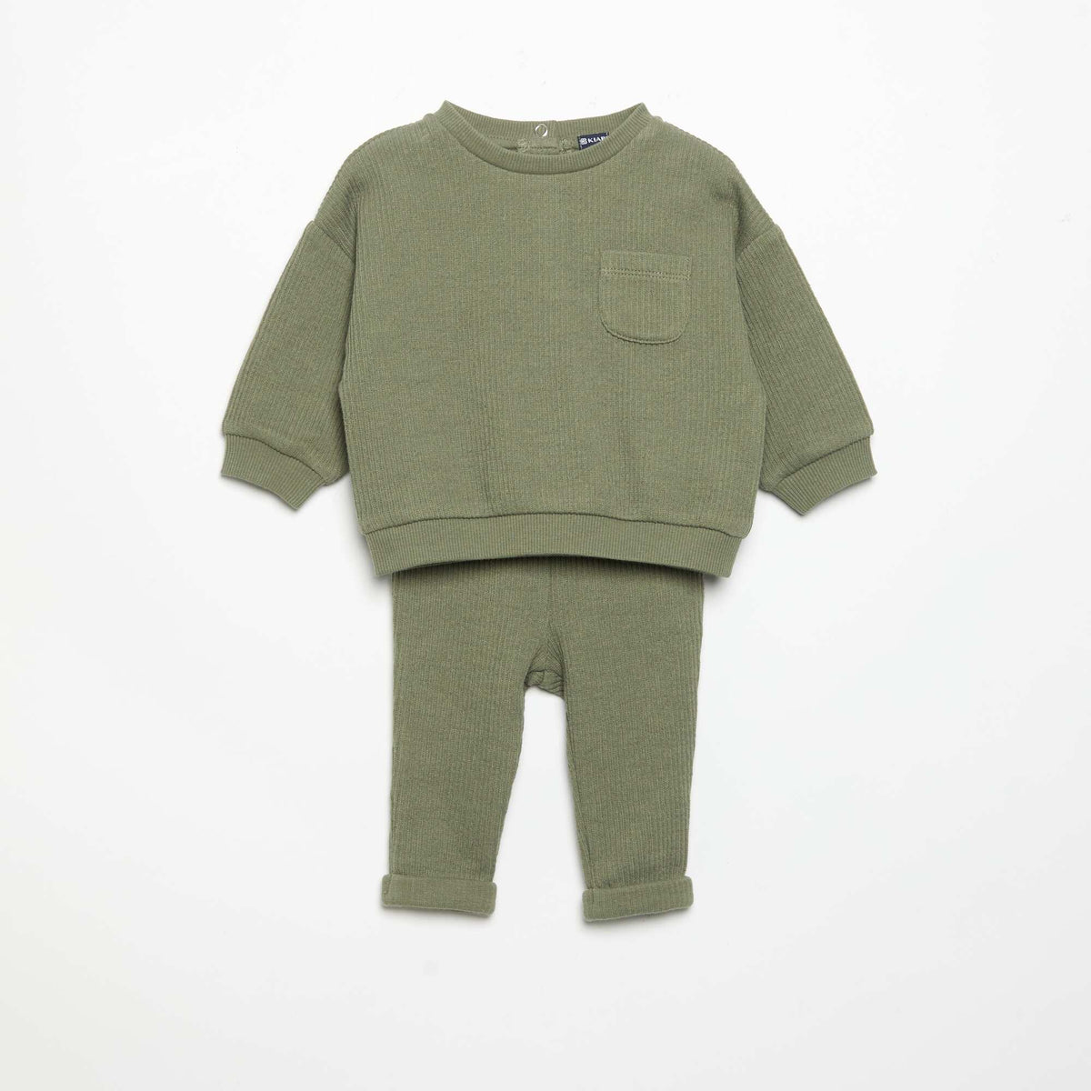 2-Piece Ribbed Knit Set - Sweatshirt and Trousers GREEN