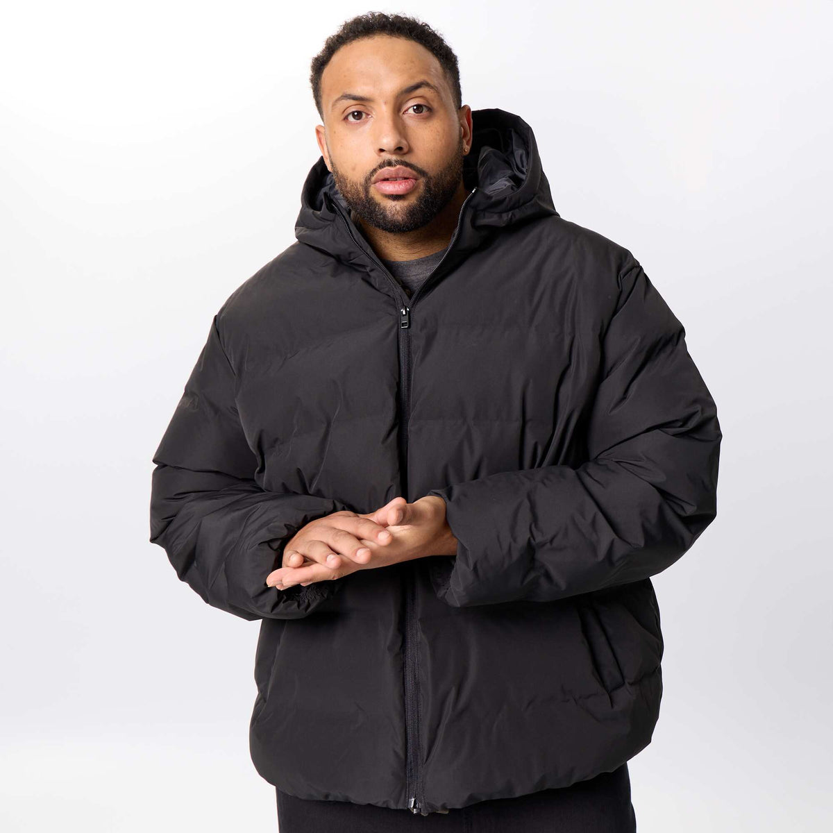 Hooded quilted puffer jacket BLACK