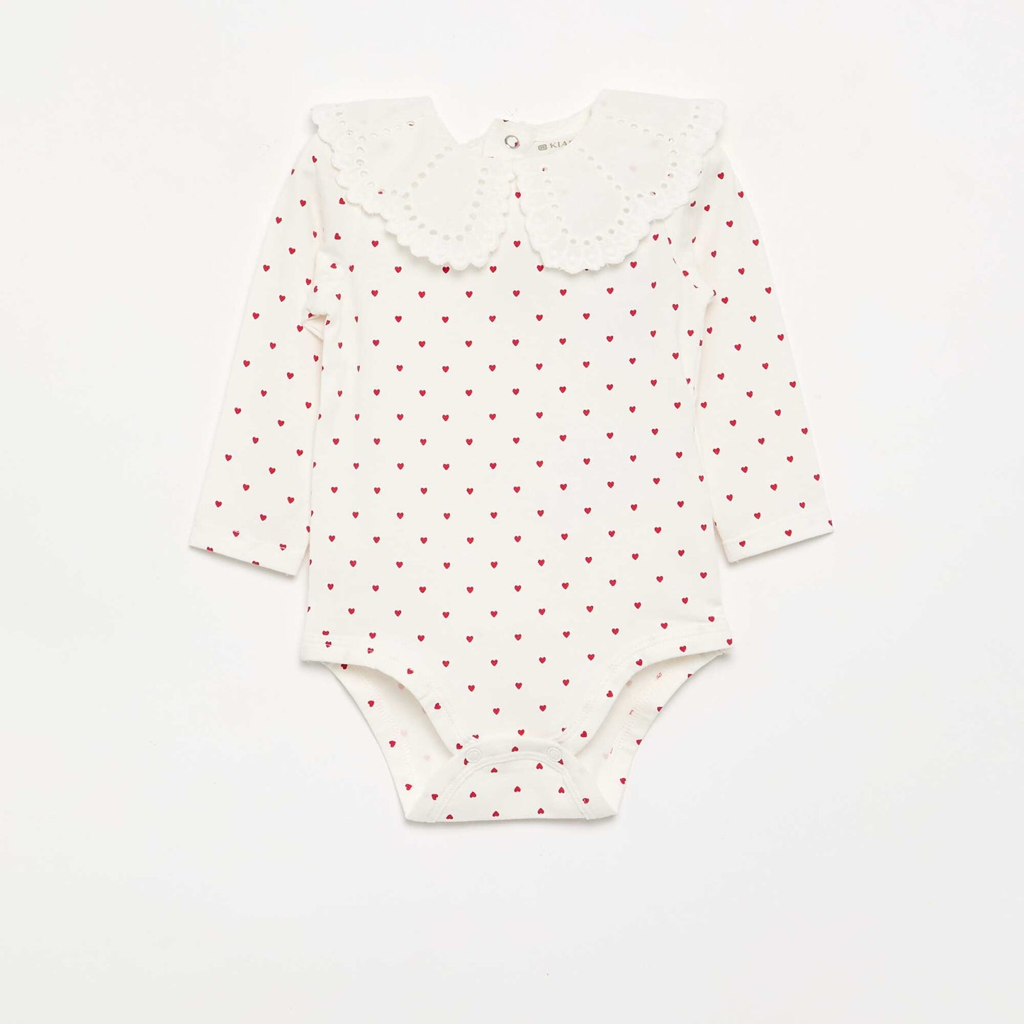Printed Bodysuit with Broderie Anglaise Peter Pan Collar WHITE